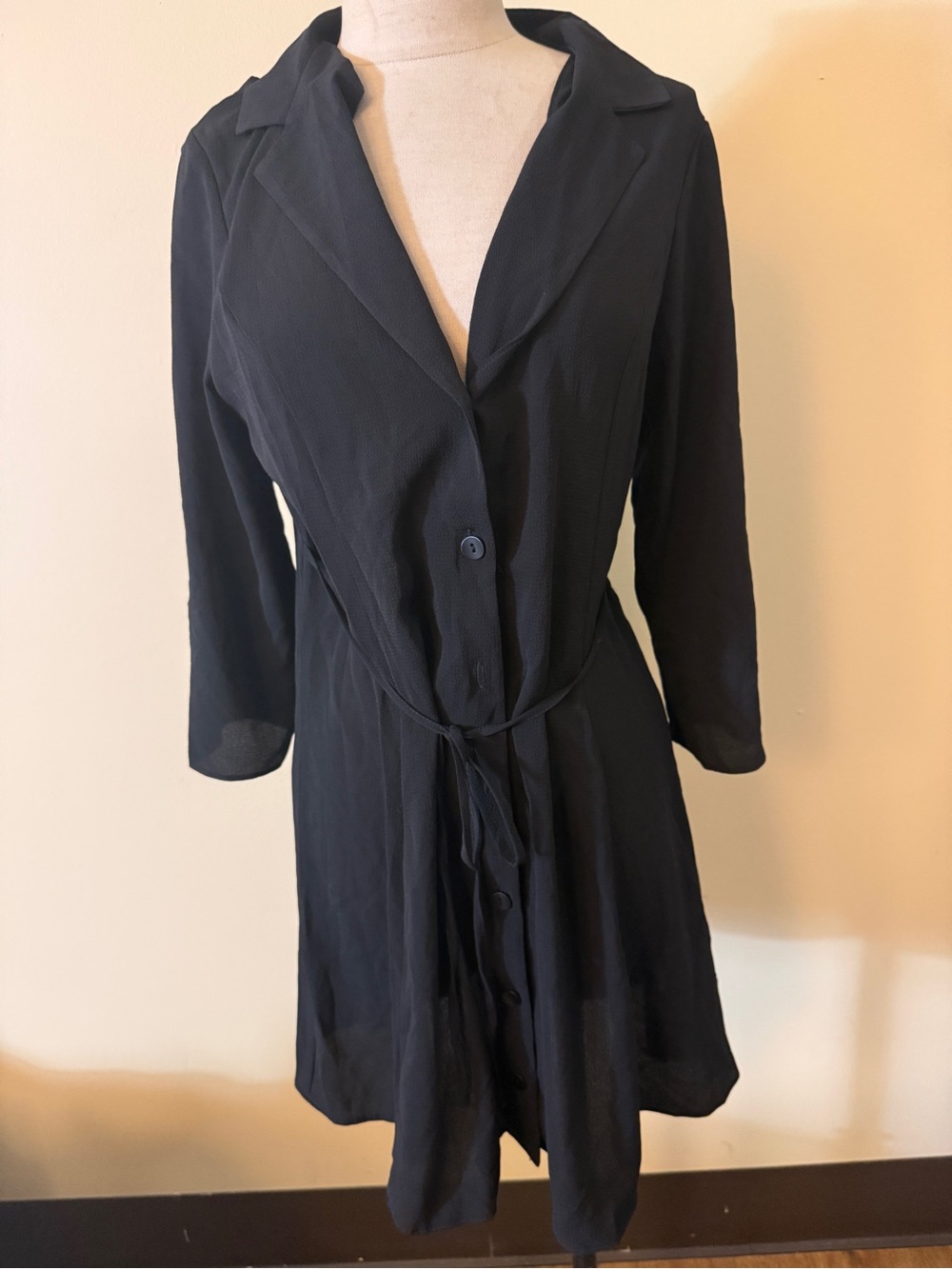 ASOS Black Button-Front Tie-Waist Shirt Dress